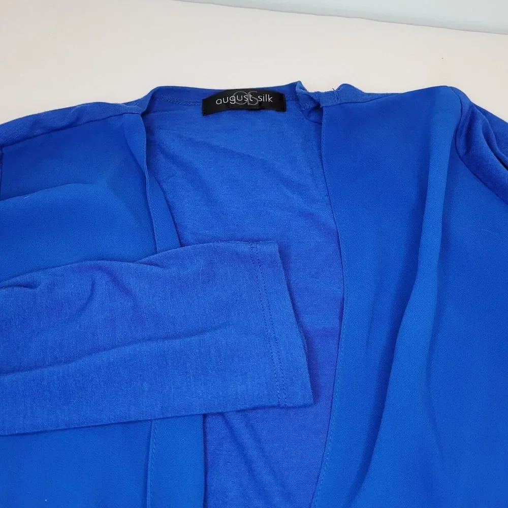 August Silk Cardigan Womens Small Royal Blue Excellent Tie Front 3/4 Sleeve Crop
